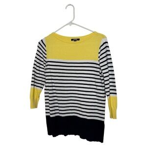 Chaps Women's Yellow and Black Striped Sweater